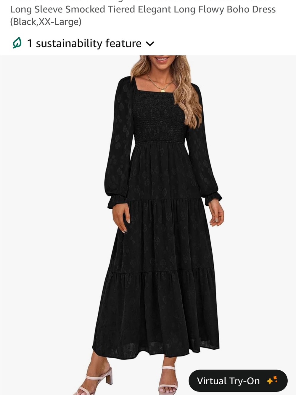 Smocked Bodice Black Long Sleeve Tiered Midi Dress